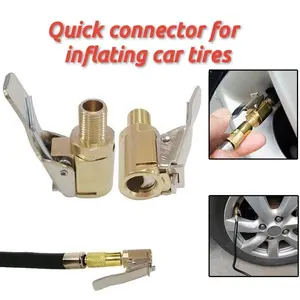 2pcs/4pcs Tire Air Chuck with Clip Adapter, Brass Locking Tire Inflator Hose Adapter, Car Tire Inflator Nozzle Connector for Vehicle, Automotive Tire Inflator