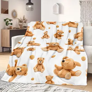 Teddy Bear Theme Flannel Blanket, Soft and Warm, Multi-Use Cover for Sofa, Bed, Office, Camping, Travel, Perfect Gift for Cozy Lovers