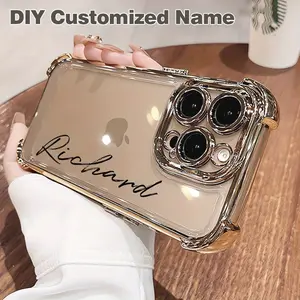 "Personalized Text Transparent Phone Case" iPhone 16/15/14/13/12/11 Pro Max Full Coverage Anti-drop TPU Protective Case with Four-corner Airbag Design