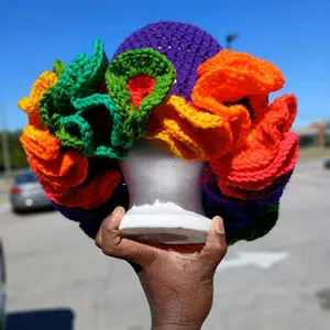 Handmade Crochet Ruffle Hat  (Purple and Rainbow Color)