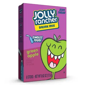 3x Jolly Rancher Green Apple Singles To Go! - Flavoring Powder Drink Mix Pack - Refreshing Hydration 0.14oz each