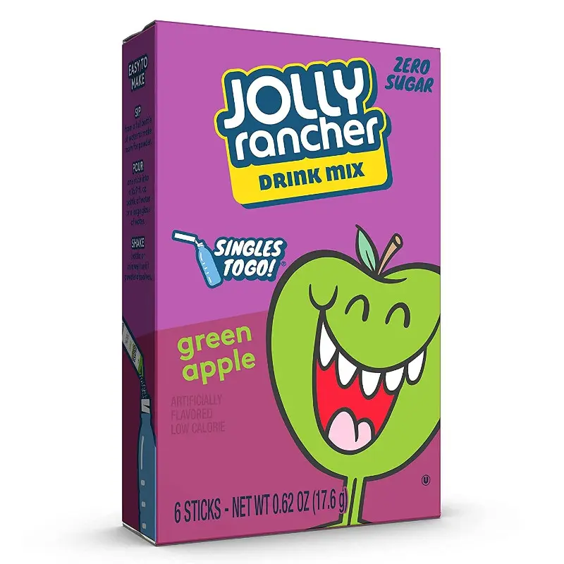 12x Jolly Rancher Green Apple Singles To Go - Flavoring Powder Drink Mix Pack - Refreshing Hydration 0.3oz