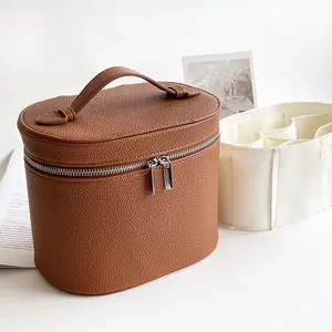 Large-capacity PU leather cosmetic box with internal storage box, customizable names and letters, travel portable cosmetic bag