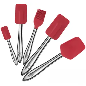 Gourmet Easy Silicone Spatula Set with Stainless Steel Handle, Silicone Spatulas with Spoonula & Brush Heat Resistant, Silicone Kitchen Spatula