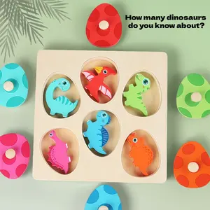 Montessori Wooden Dinosaur Guessing Game Set, Multi-Layer Grab Board, Shape Sorter, Shape Recognition, Color Matching, Hand-Eye Coordination, Kids Toy