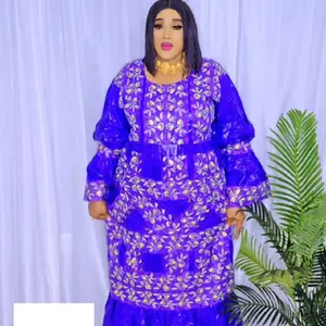 Purple bazin dress  embroidery African style for women 3pcs sets