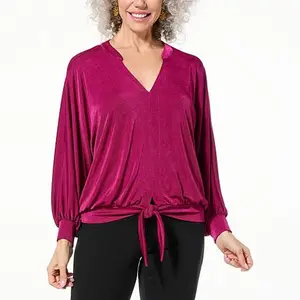 Colleen Lopez Dolman Sleeve Top with Tie Front Hem