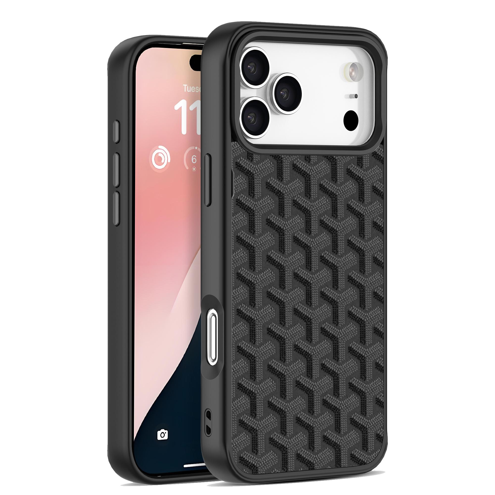 MagSafe Luxury Leather Texture Case for iPhone 17 16 15 14 13 12Pro Max 17 Air | Orange Chevron Pattern, Electroplated Shockproof Protective Phone Cover, Aesthetic Designer Case for Women Men