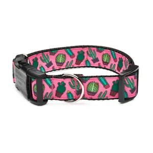 Bright Pink Cactus Dog Collar - Adjustable Design with Metal Clip, Suitable for Dogs of All Sizes