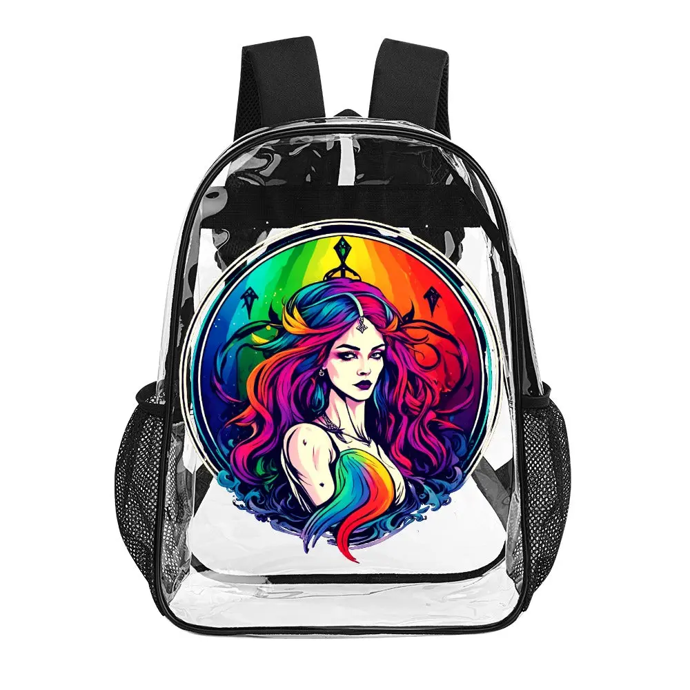 tSudents Witchy Rainbow Goddess "Logo Girls" print Transparent backpack school book Bag 7