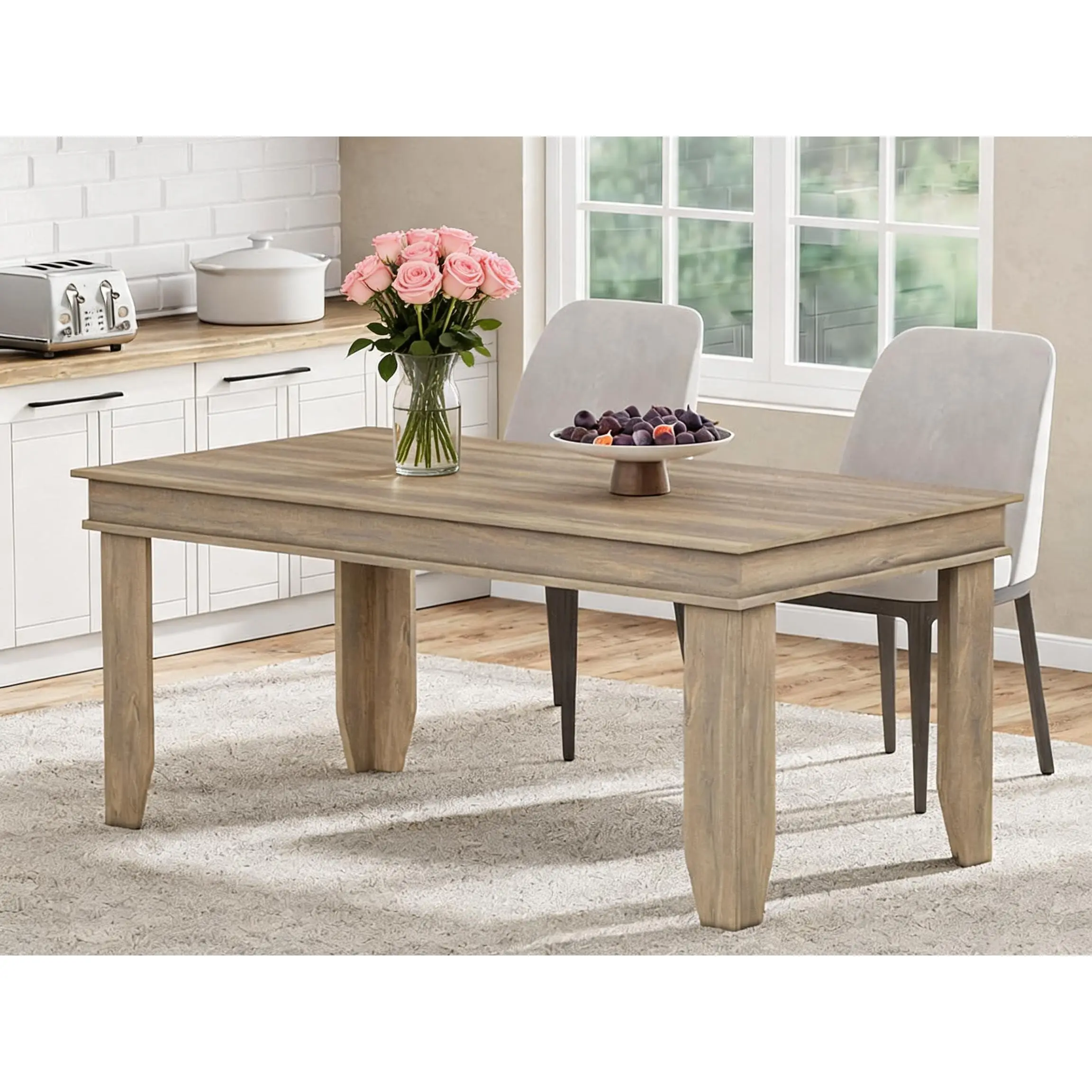 Garvee Farmhouse Rectangle Wood Dining Table - Seats 6-8, V-Shaped Legs, Wood Frame, Thick Tabletop, Easy Setup, Modern Furniture, 350LBS Weight Capacity, Rustic Kitchen Table with Sturdy Structure