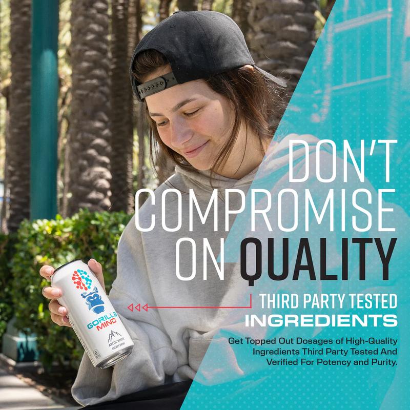 Gorilla Mind Energy Drink - Sugar Free Energy Drink - Gluten & GMO Free - 200mgs Caffeine with Nootropics - (Case of 12)