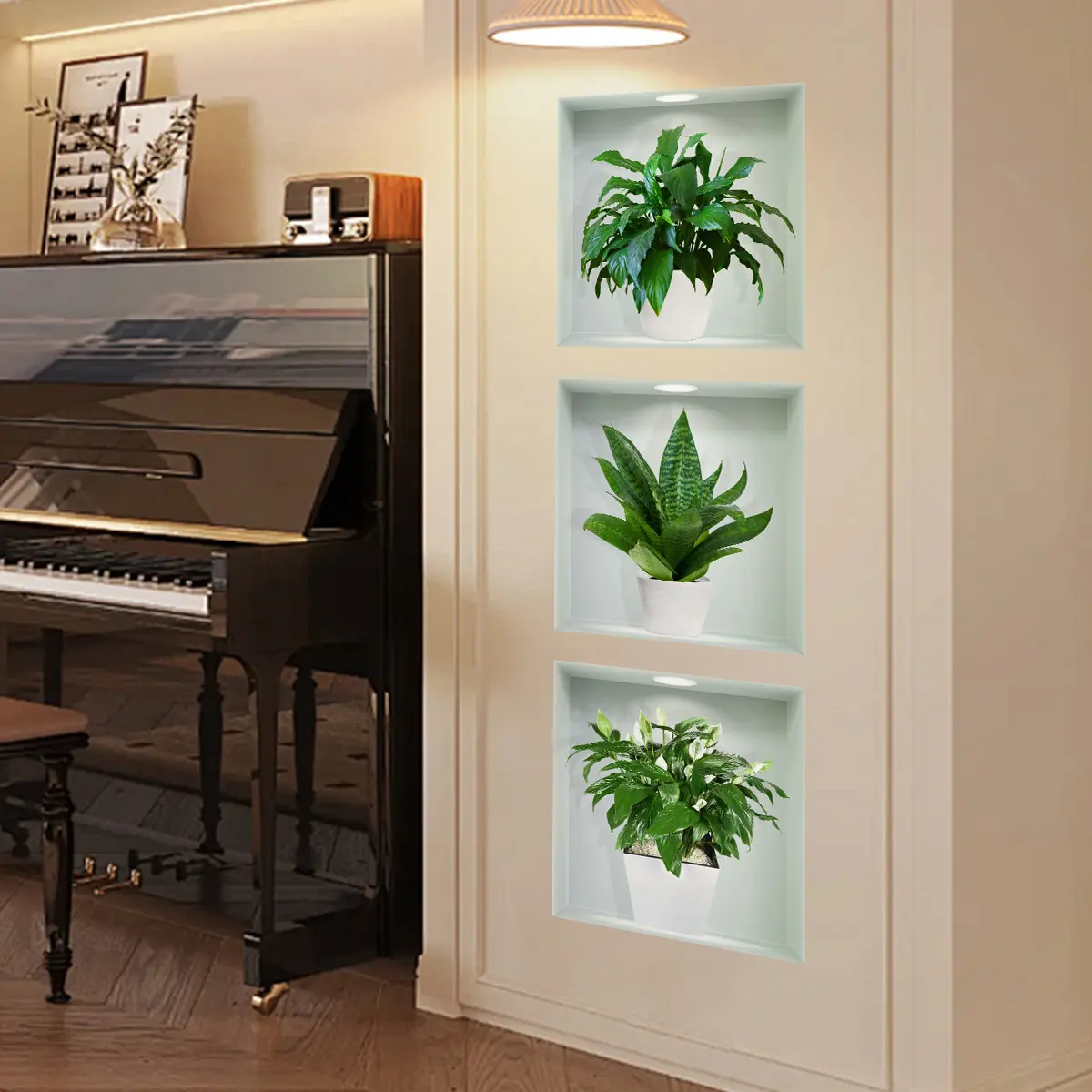 A set of three creative potted plant triptych wall stickers for living room, entrance, and sofa background decoration (ATW3052) Home Decor wall sticker Wall Art Stickers