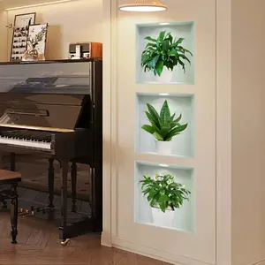 A set of three creative potted plant triptych wall stickers for living room, entrance, and sofa background decoration (ATW3052) wall sticker Wall Art Stickers