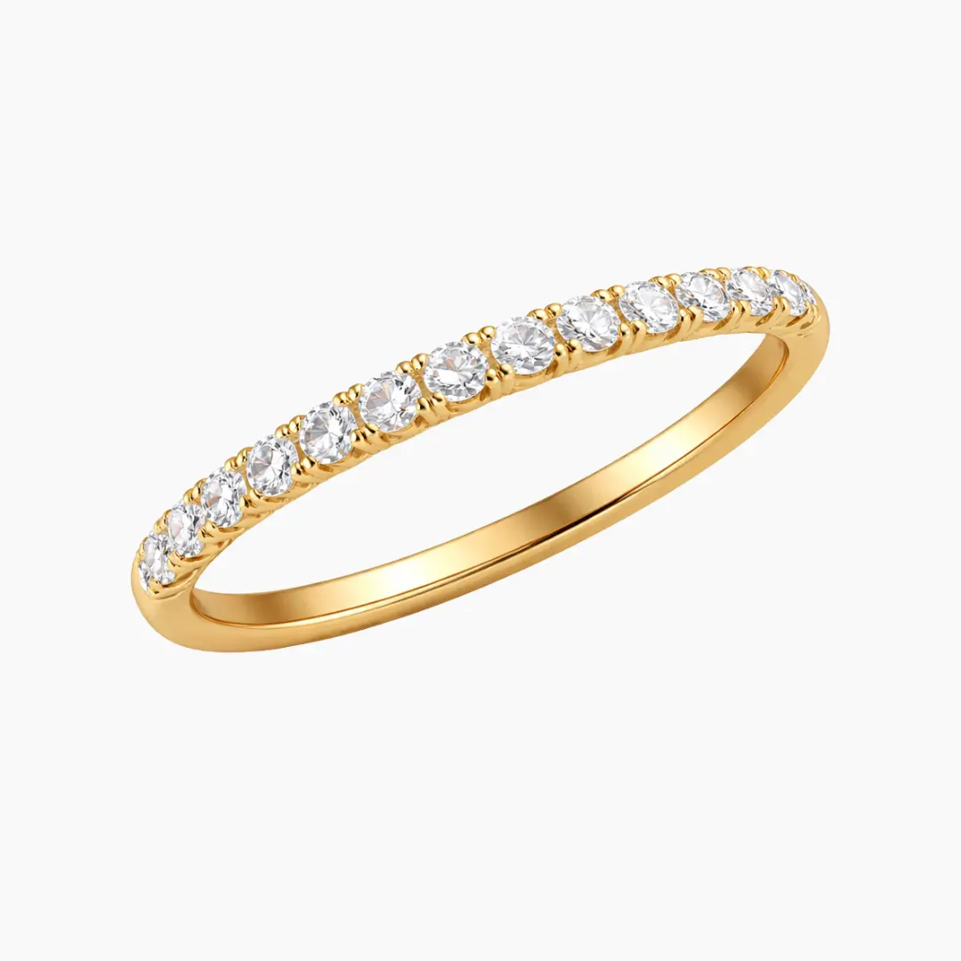 14K YELLOW GOLD CZ HALF ETERNITY BAND RING 1MM