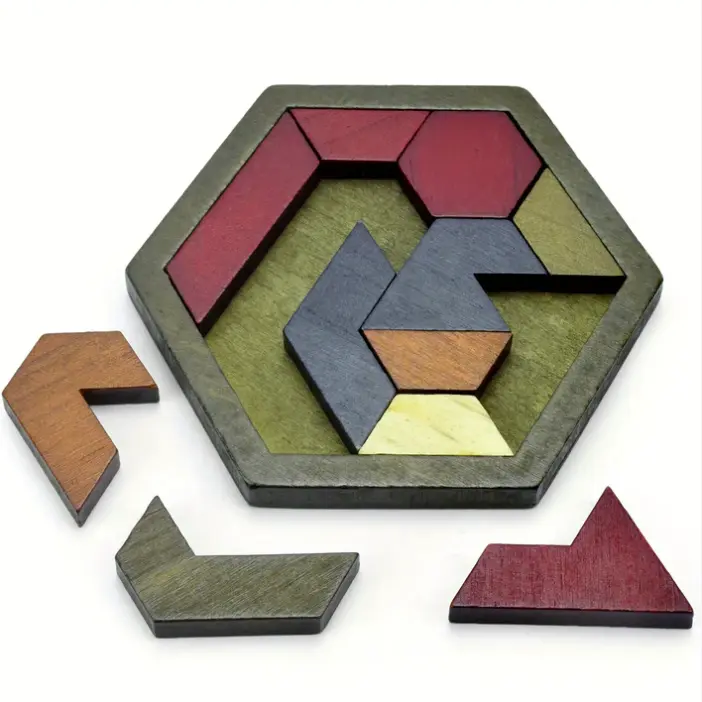 1 Set Hexagon Tangram Wooden Puzzle