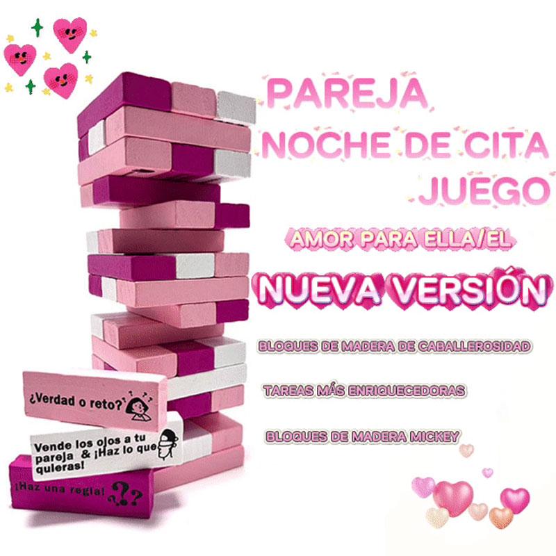 Block tower game (Spanish version), three colors of blocks, couple tower game, suitable for couples or couples, a gift for boyfriend, the best game for parties. Regalo de San Valentín. Couple gifts for adults, date night ideas, gifts for loved ones
