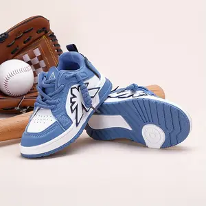 Kids' Low-Top Sneakers in Blue & White Lace-Up Shoes with Cushioned Rubber Sole for Boys & Girls All-Season Toddler & Children's Shoes for School Sports Casual Attire Easy Lace-Up Closure School Footwear Trendy Kids Footwear Breathable Fabric