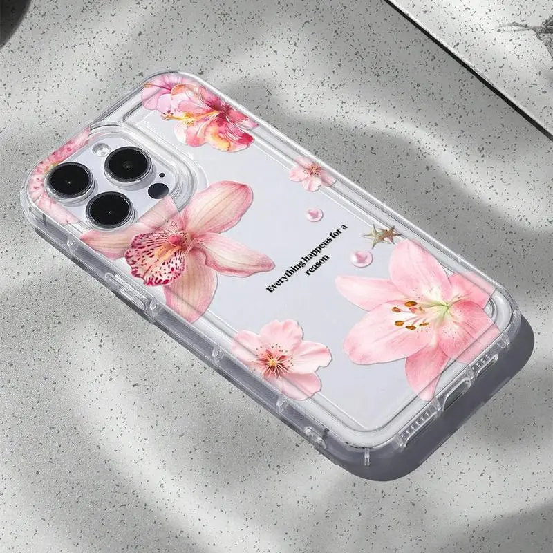 Chic Lily Charm TPU Pattern Phone Case for iPhone 12, 13, 14 Pro Max, 15, 16, 17, Air - Anti-Yellowing, Shockproof, Lightweight, Transparent Soft Cellphone Accessories Cover