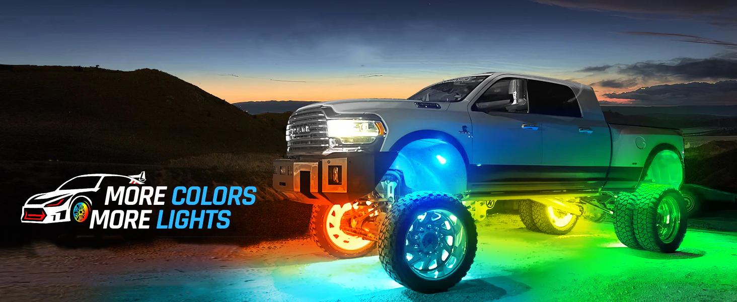 Car LED Strip Light,  pcs  LED MultiColor Car Interior Lights Under Dash Lighting Waterproof Kit with MultiMode Change and Wireless Remote Control, Car Charger Included,DC V