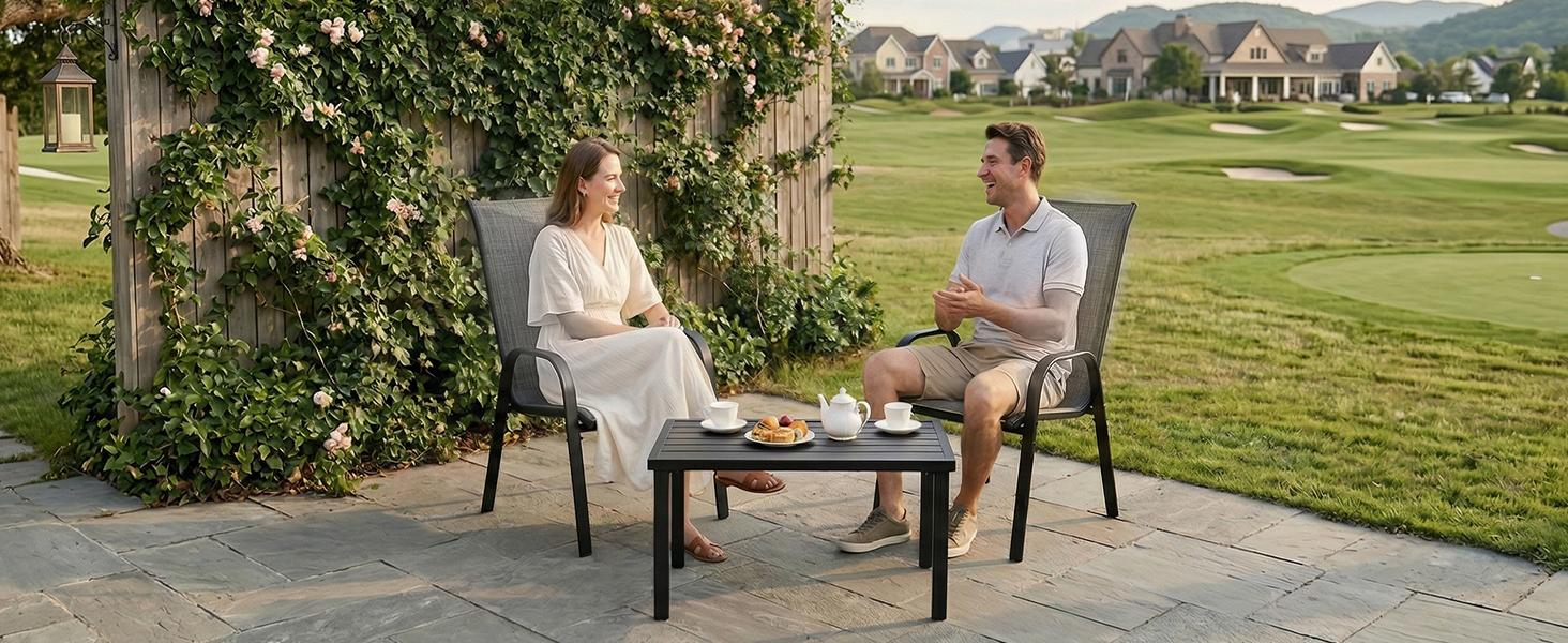 SOLVYA Set of 2/4/6 Stackable Patio Chairs, Bistro Chairs Set, All Weather Metal Outdoor Patio Chairs, Rocker Chairs for Backyard, Poolside, Garden, Balcony（Brown/Grey）