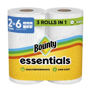 Bounty Essentials Select-A-Size Paper Towels, White, 2 Triple Rolls = 6 Regular Rolls (Packaging May Vary)