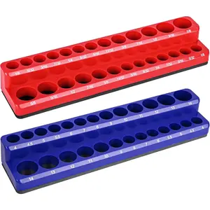 Magnetic Socket Organizer 2-Piece Magnetic Socket Holder 1/4 Inch Drive Metric SAE Socket Trays Tool Storage Set Magnetic Socket Rail Holds 52 Sockets for Tool Box Drawer (Socket Not Included)
