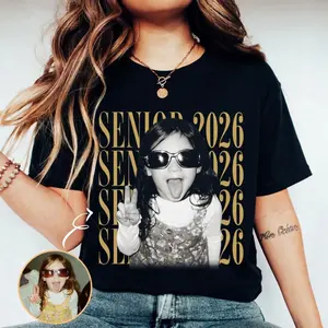 Personalized Vintage Photo Senior Shirt, Custom Graduate Picture Tee, Class of 2026 Graduation Shirt, Retro Senior Graphic Tee for Boys Girls, Unisex Soft Cotton Apparel, Graduation Gift