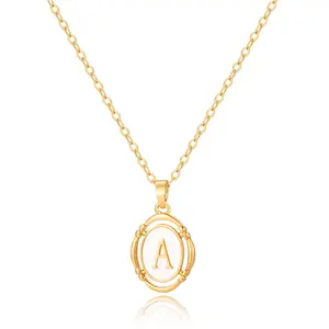Golden oval 26 letters white inlaid necklace ladies daily commuting jewelry gift