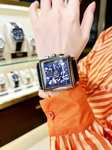 Large Square Watch Face, Graffiti Art Design, Leather Strap, Quartz Movement, Waterproof, All Seasons, Fashion Analog Watch