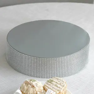 Metal Pedestal Cake Stand 12" Round Design with Rhinestones Silver - Cupcake Holder and Dessert Table Centerpiece