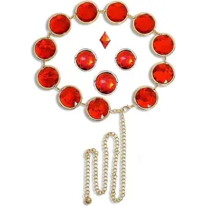 Raven Belt Raven Cosplay Costume Red Gem Belt Jewel Waist Chains Accessories Halloween Cosplay Props for Women Retro Round Fashion Earrings japanese cuff a bandana necklace neon nose ring girl black tungsten finger Stainless olivia val diamante herkimer