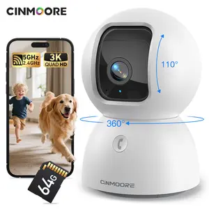 CINMOORE 5PM/3K With 64GB Storage Card 2.4GHz & 5GHz WiFi Indoor Security Camera 360° Pan-Tilt AI Motion Detection Two-Way Audio Night Vision Clear Monitoring Recording Bab