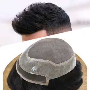 Hair System for Men French Lace Front Clear Poly Around Fine Mono Human Hair Toupee for Men 120% Density Premium Soft Indian Hair