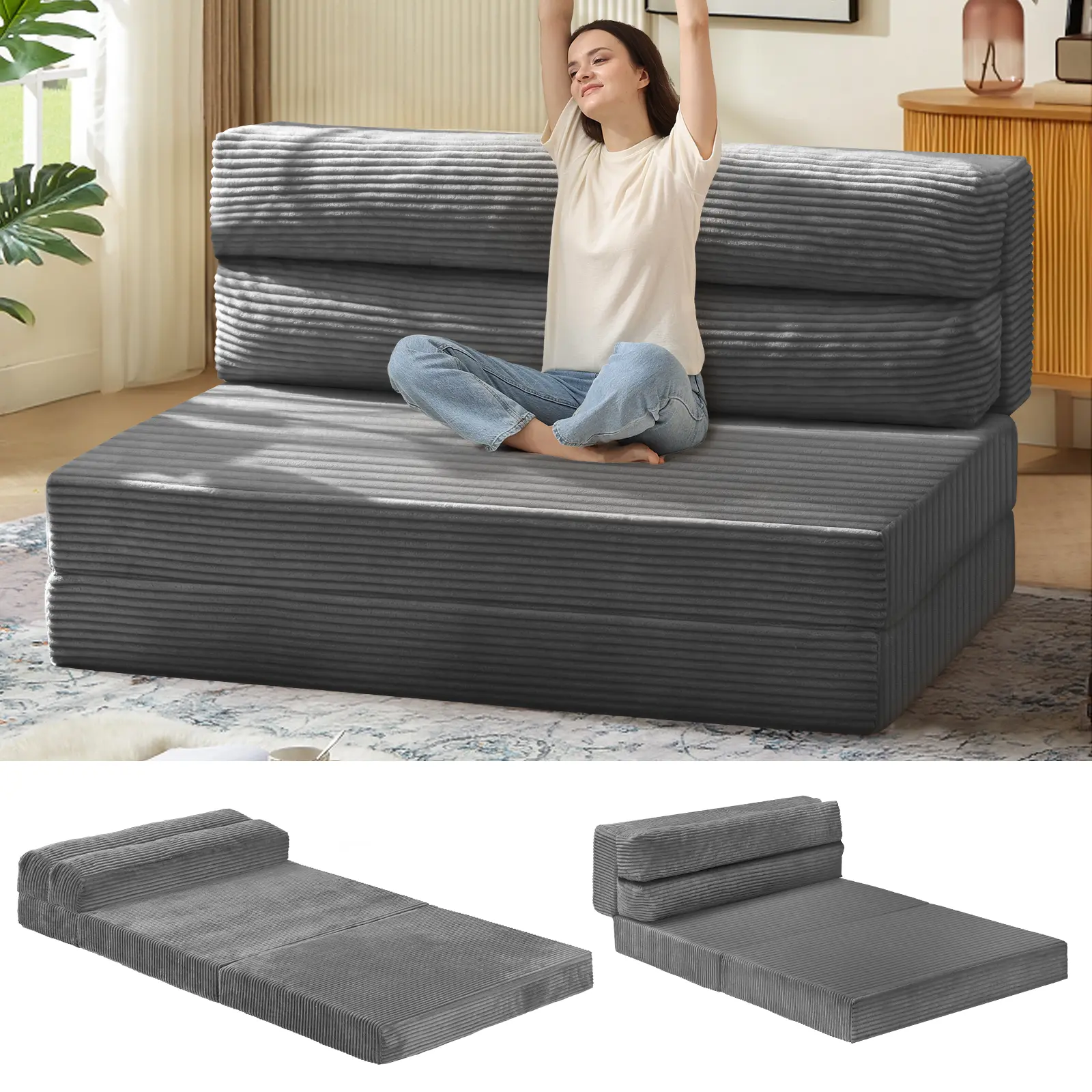 Winzoo Folding Sofa Bed Comfy Sleeper Chair Couch Floor Sofa Foldable Mattress for apartment living room Bedroom furniture For Kid&Adults Pets Bed
