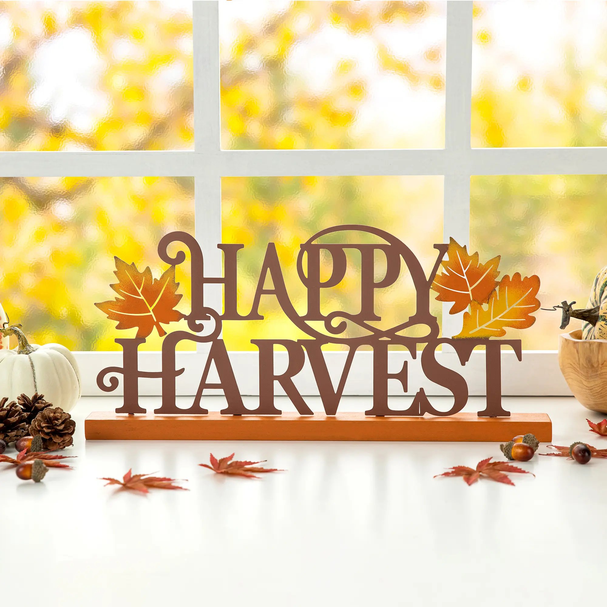 18"L Wood & Metal Happy Harvest Table Décor