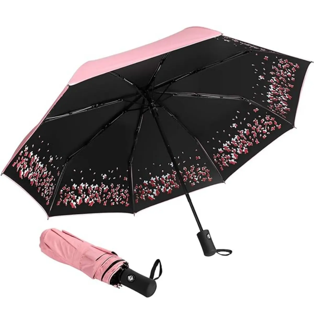 Sun Umbrella-Auto Open Close Folding Rain Umbrella,Waterproof Travel Women Parasol Automatic Umbrellas (Pink)