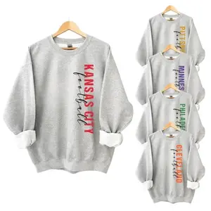 Retro City Football Sweatshirt - Grey White - Retro Match Day Pattern Round Neck, Classic Retro Style Hoodie, Suitable for Football Fans, Neutral Comfortable Cotton Top - AGRAIMENTRY