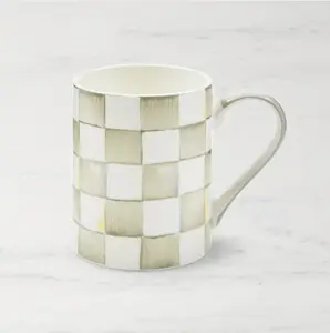 MACKENZIE-CHILDS Handmade Porcelain Cup, Gray-and-White Sterling Check Mug - Kitchenware Drinkware for Tea, Coffee Use