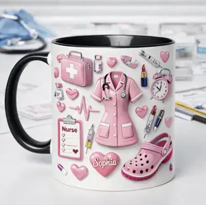 Nurse Life Mug, Cute Medical Icons Design, Personalized Accent Coffee Mug Gift For Nurses