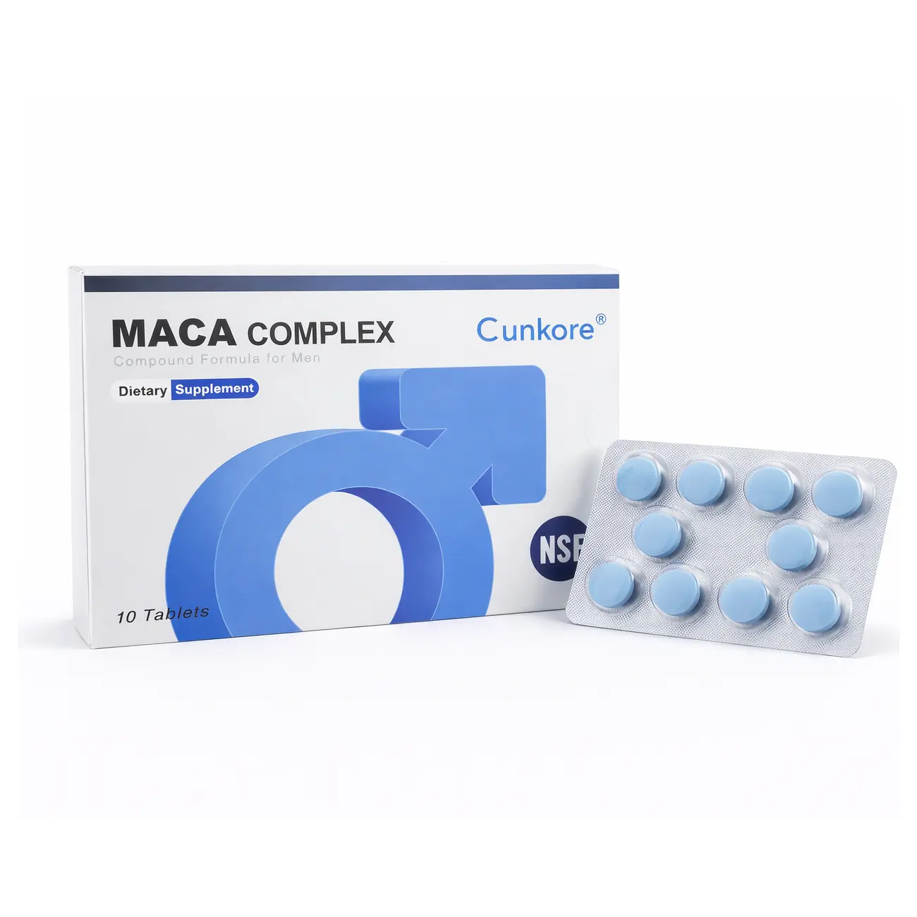 Cunkore 14-in-One Formula Maca & Oyster Little Blue Tablets – Herbal Nutritional Supplement for Adults. Daily wellness & energy support. 10 tablets per box, 1 tablet daily. Contains bioavailable maca, oyster peptide, oyster, eleuthero.