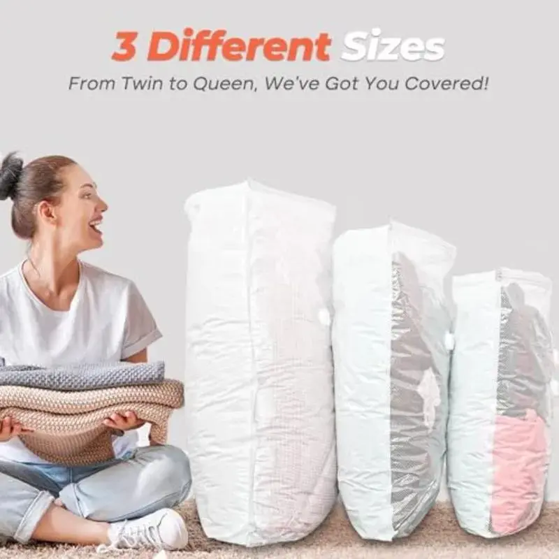 1 Vacuum Storage Bags with Rechargeable Wireless Pump, 3 Sizes 39"/34"/29",Vacuum Seal Bags for Clothing, Compression Packing f