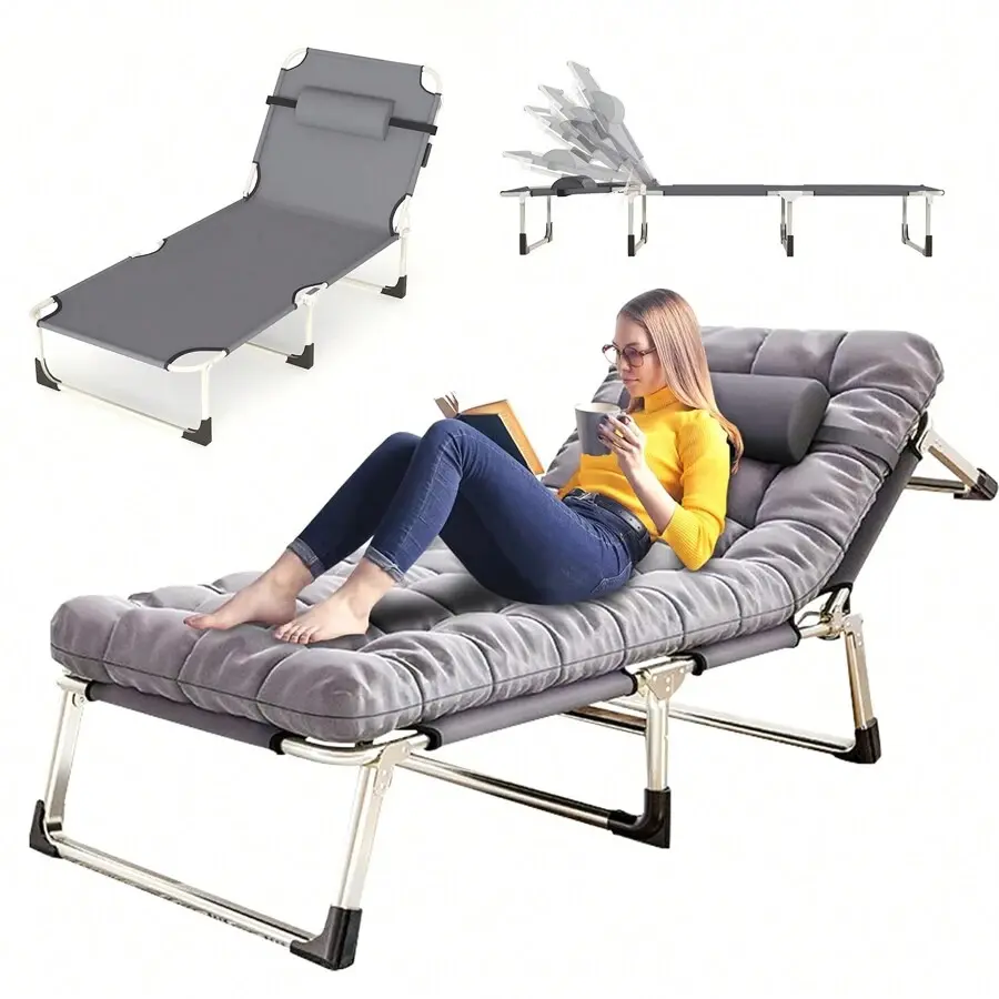 Widen Reclining Patio Lounge Chairs, Folding Portable Chaise Lounge Lay Flat Reclining Chair, With  Mattress Cott For Garden, Iron Poolside, Beach, Camping, Home, Bedroom, Caravan, Lunch Break  furniture set tanning chair Outdoor Padded Toddler Bean Bag