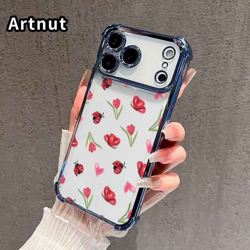 Cute Ladybug Pattern Anti-drop Phone Case for iPhone 17 Air 16E 15 Pro Max 14 Plus 13 12 Promax 11 Durable Total Protective Shockproof Transparent Cover Casing