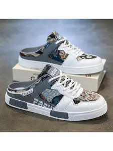 Summer Baotou Half Slip-On Sandals male and female Vintage Print One-Step Lazy Shoes Thick Sole Outdoor Couple Slippers Footwear