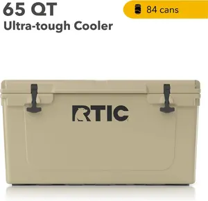 RTIC 65 QT Ultra-Tough Hard Cooler, Insulated Portable Ice Chest Box for Beach, Drink, Beverage, Camping, Picnic, Fishing, Boat, Barbecue, Large Capacity Camping Boat Cooler, Fit to 84 Cans
