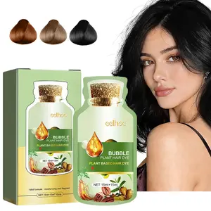 Natural Herbal Bubble Hair Dye Shampoo, 3-in-1 Botanical Plant-Based Hair Color for 100% Gray Coverage, Instant & Gentle Moisturizing Hair Dye Cream, 10 Packs x 30ml Box (Natural Black)