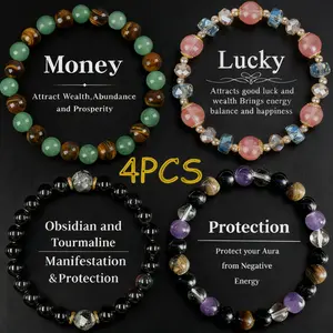 Crystal Beaded Bracelets for Women and Men - Tiger Eye, Obsidian, Black Tourmaline Jewelry for Banquet Party - Money Attraction, Good Luck, Protection Bracelet Encouragement Gift for Her couple bracelet Daily Wear summerwins FathersDayGift Elastic Band Mo
