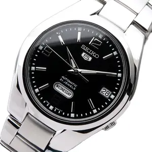 Seiko 5 Automatic Men's Watch - Black Dial, Stainless Steel Band, 21 Jewels, Date Display