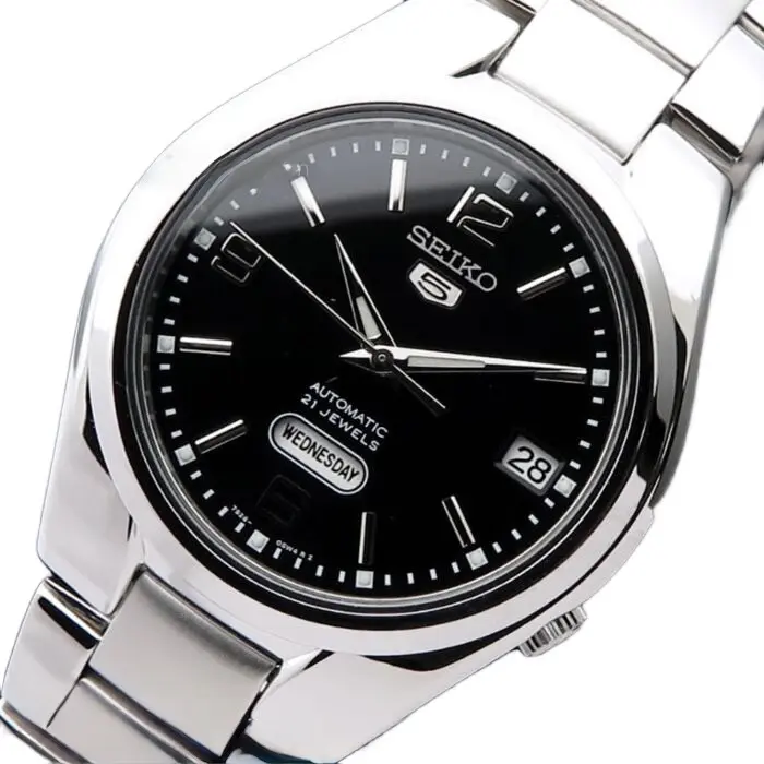 Seiko 5 Automatic Men's Watch - Black Dial, Stainless Steel Band, 21 Jewels, Date Display